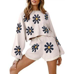 Women White Lounge Wear Sets Long Sleeve Sweatsuit Matching 2 Piece Outfits